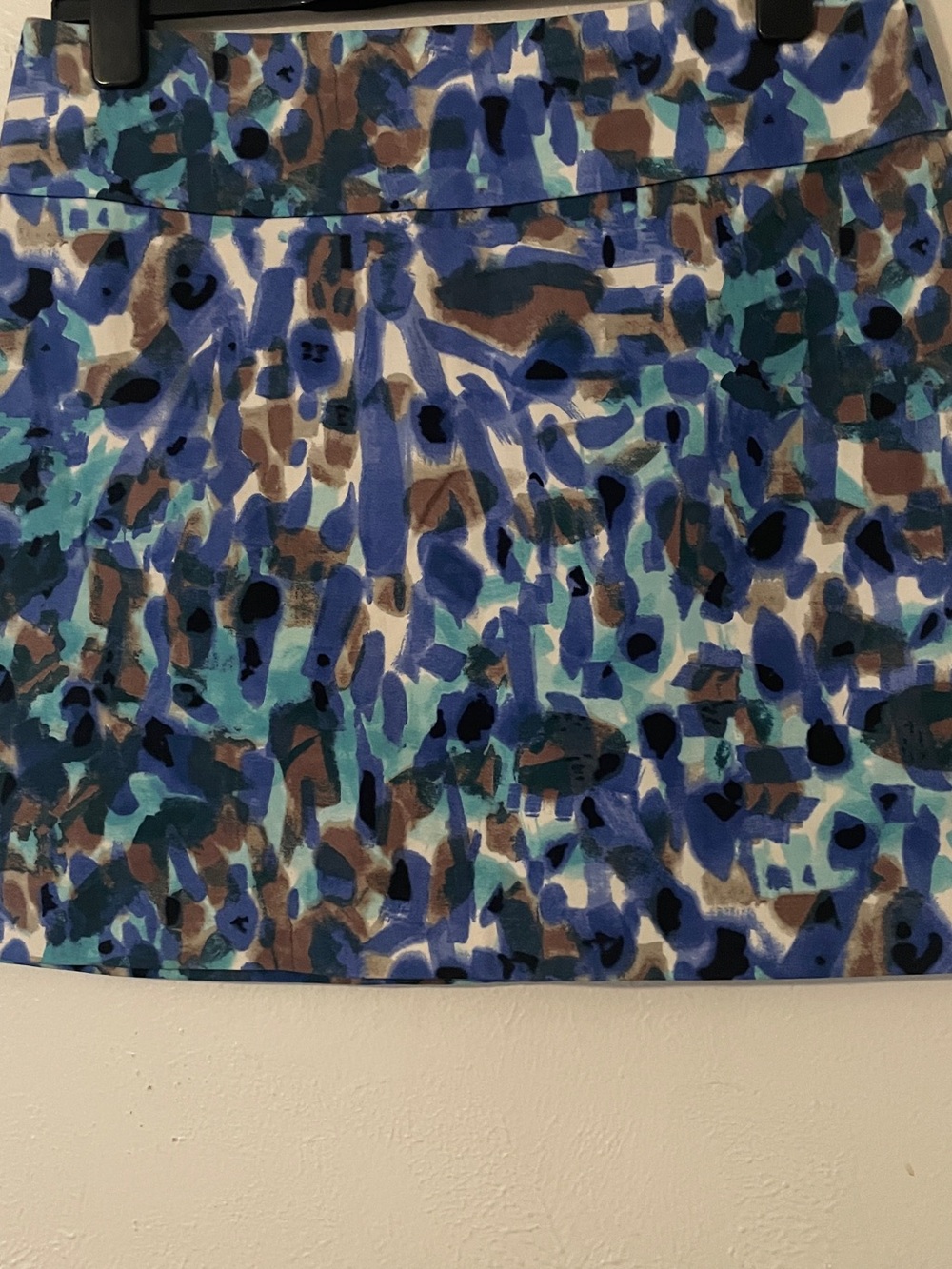 Ann Taylor Aqua Glaze Cotton Stretch Mini Skirt Blue Abstract Print Size 8